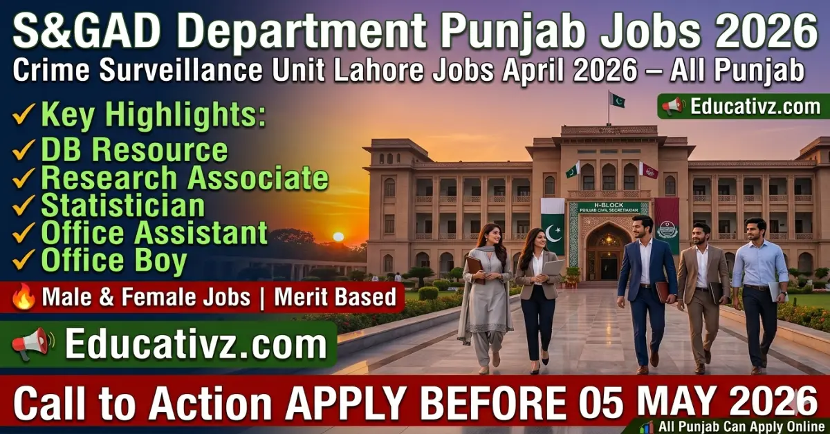 Official job advertisement for S&GAD Punjab Crime Surveillance Unit Jobs April 2026.