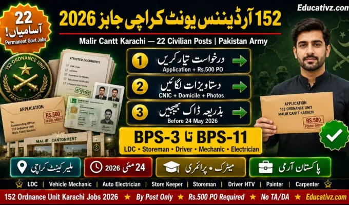 152 Ordnance Unit Malir Cantt Karachi Jobs May 2026 — Apply by Post | Educativz