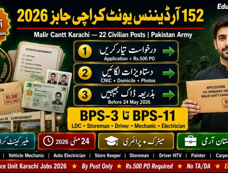 152 Ordnance Unit Malir Cantt Karachi Jobs May 2026 — Apply by Post | Educativz