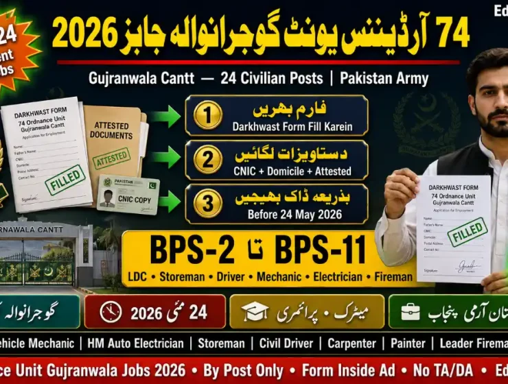 74 Ordnance Unit Gujranwala Cantt Jobs May 2026 — Apply by Post | Educativz
