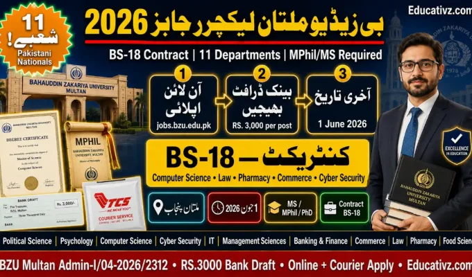 BZU Multan Lecturer Jobs 2026 — Bahauddin Zakariya University BS-18 Contract | Apply jobs.bzu.edu.pk | Educativz