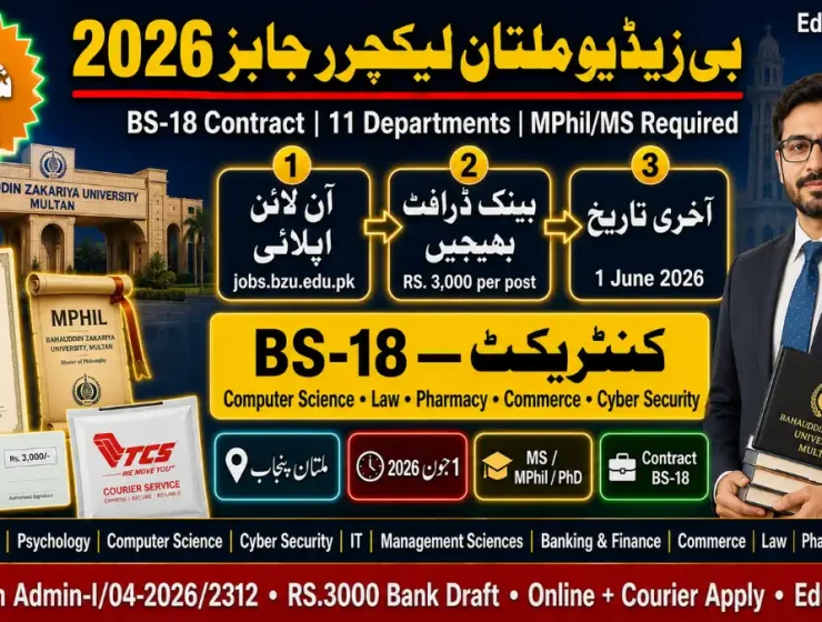 BZU Multan Lecturer Jobs 2026 — Bahauddin Zakariya University BS-18 Contract | Apply jobs.bzu.edu.pk | Educativz