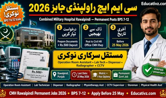 CMH Rawalpindi Jobs 2026 — Combined Military Hospital 11 Permanent Posts BPS 7-12 Apply Before 25 May