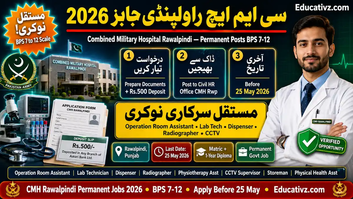 CMH Rawalpindi Jobs 2026 — Combined Military Hospital 11 Permanent Posts BPS 7-12 Apply Before 25 May