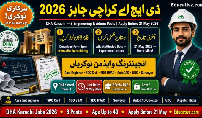 DHA Karachi Jobs May 2026 — Pakistan Defence Housing Authority 8 Posts Assistant Engineer SDO AutoCAD UDC Apply Before 21 May