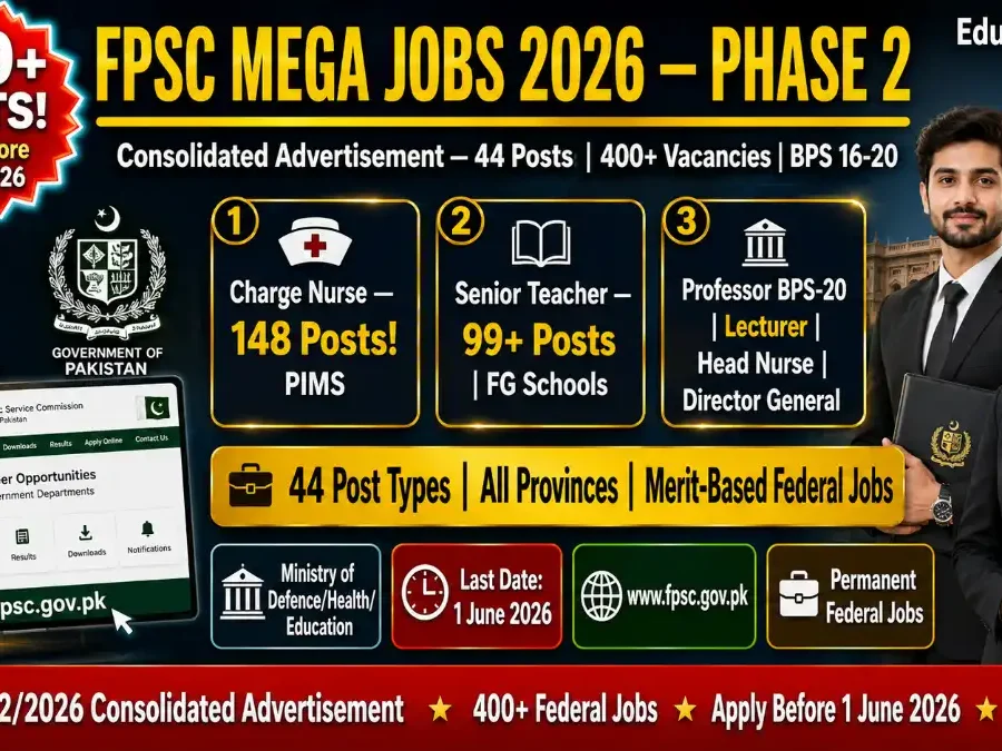 FPSC Jobs 2026 Phase-2 Consolidated Advertisement — 44 Posts 400+ Vacancies BPS 15-20 Apply Before 1 June 2026