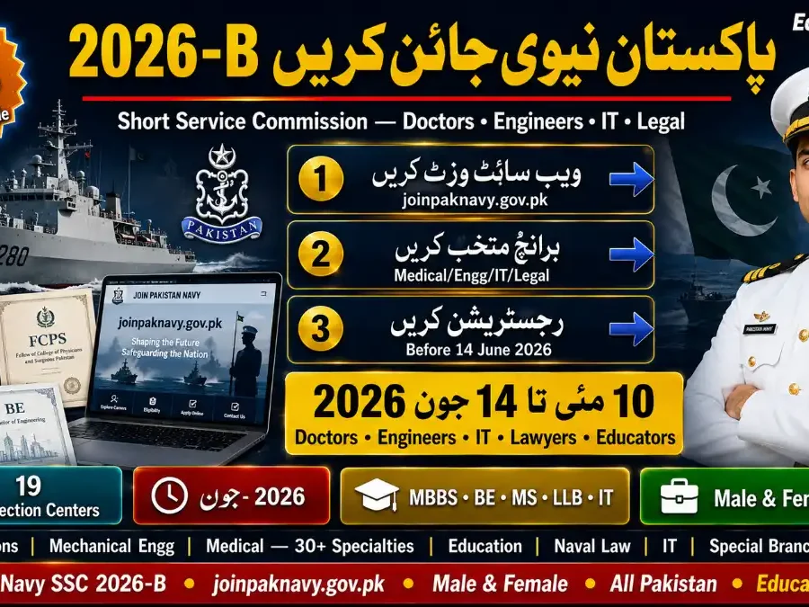 Join Pakistan Navy Short Service Commission SSC 2026-B — Register Online joinpaknavy.gov.pk | Educativz