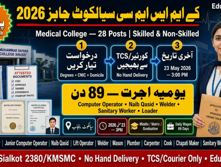 KMSMC Sialkot Jobs 2026 — Khawaja Muhammad Safdar Medical College | Computer Operator Naib Qasid Welder | Apply 23 May | Educativz