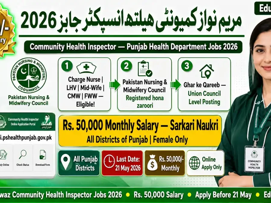 Maryam Nawaz Community Health Inspector Jobs 2026 — Rs. 50,000 Monthly Salary Punjab Health Department Apply Before 21 May