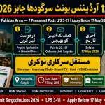Pakistan Army 127 Ordnance Unit Sargodha Jobs 2026 — Pakistan Army 7 Permanent Posts LPS 3-11 Apply Before 17 May