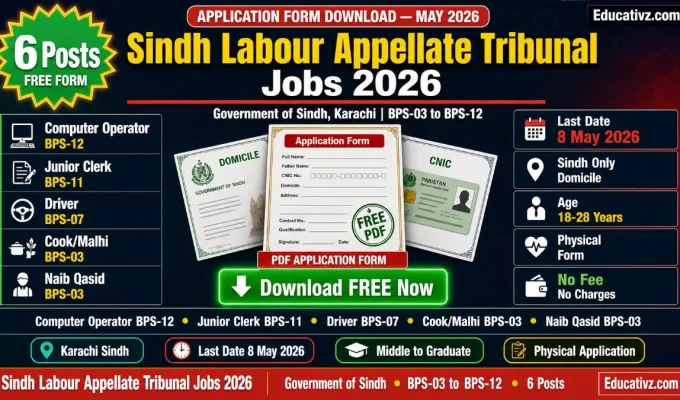 Download job application form PDF for Sindh Labour Appellate Tribunal Karachi jobs 2026 with details of posts, eligibility and last date