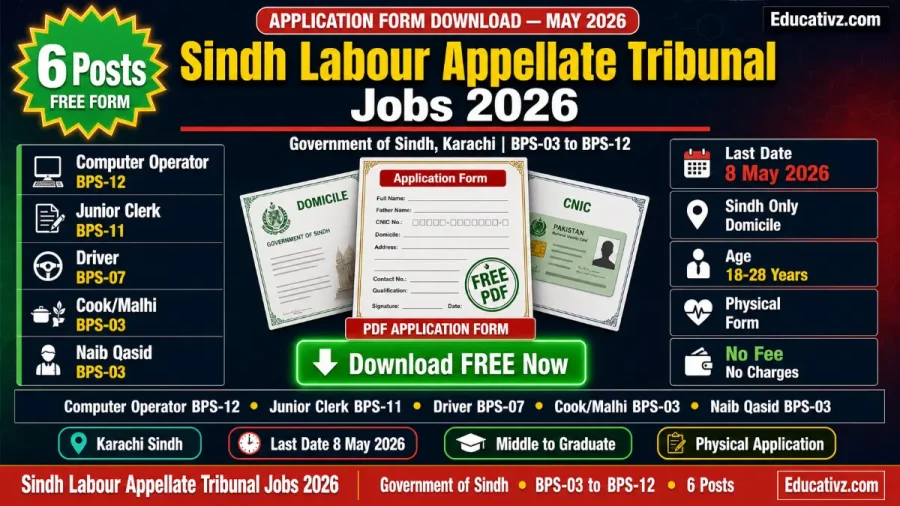 Download job application form PDF for Sindh Labour Appellate Tribunal Karachi jobs 2026 with details of posts, eligibility and last date