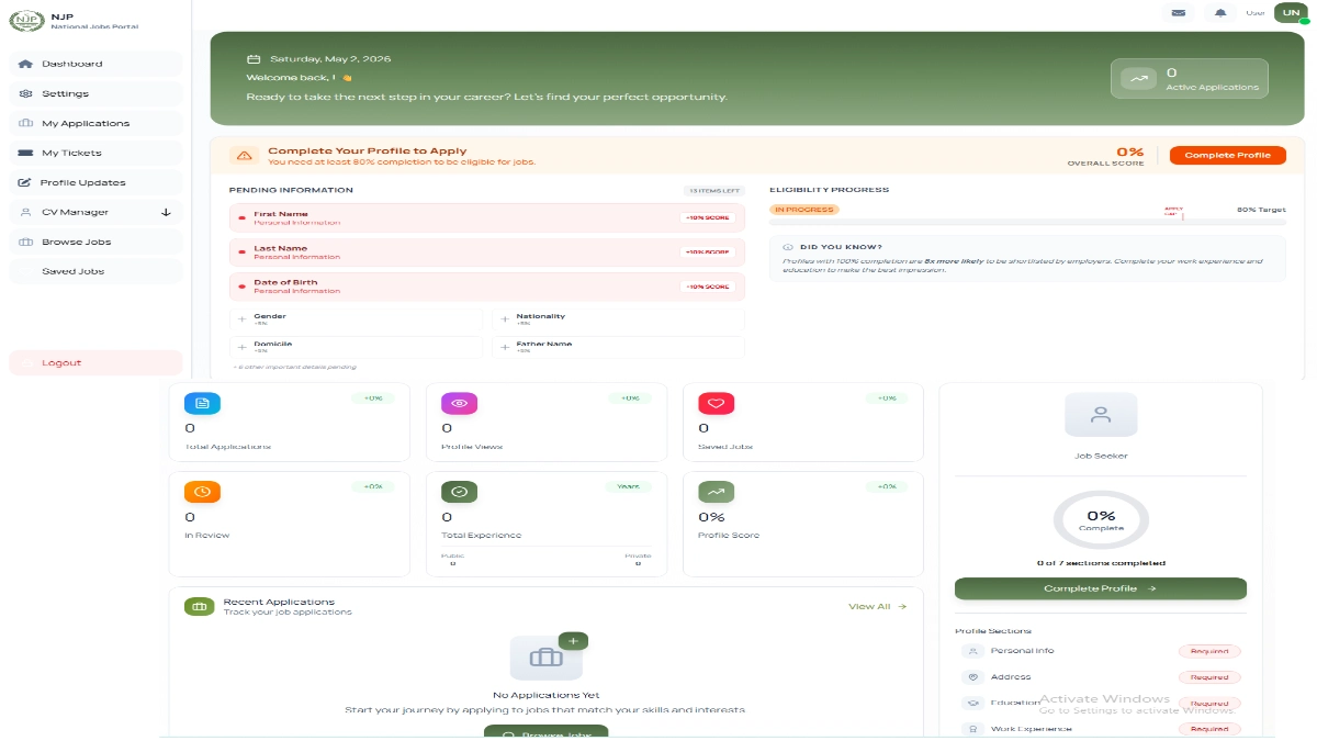 National Job Portal NJP Dashboard Profile Score