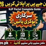 NJP Portal Complete Guide 2026 showing how to apply for Pakistan government jobs online with registration, profile, and apply steps