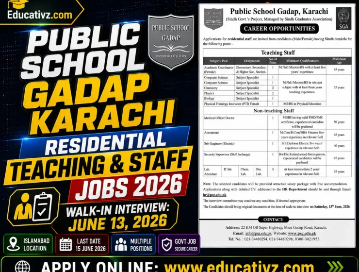 Official Career Opportunities Notice for Public School Gadap Karachi Jobs 2026 June Advertisement