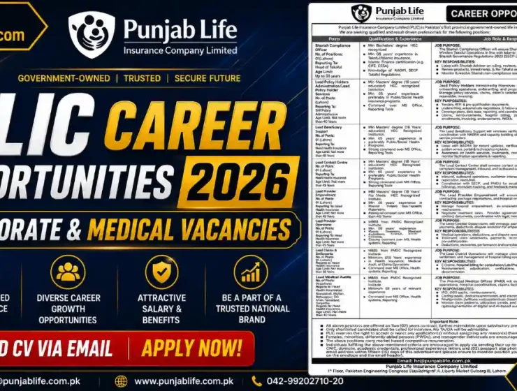 Punjab Life Insurance Company Limited PLIC Jobs June Advertisement 2026