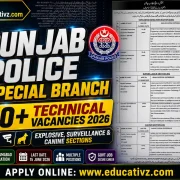 Official Career Opportunity Notification for Special Branch Punjab Police Lahore Jobs 2026 June Advertisement