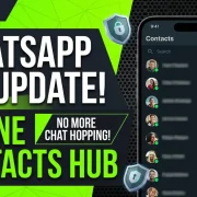Mockup showing the New WhatsApp Centralized Online Contacts Hub Interface on a Smartphone
