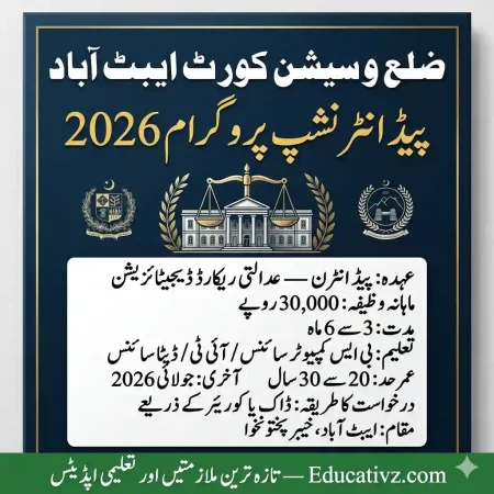 District and Session Courts Abbottabad Paid Internship Programme 2026 Official Judiciary Digitization Advertisement Notice Banner Educativz