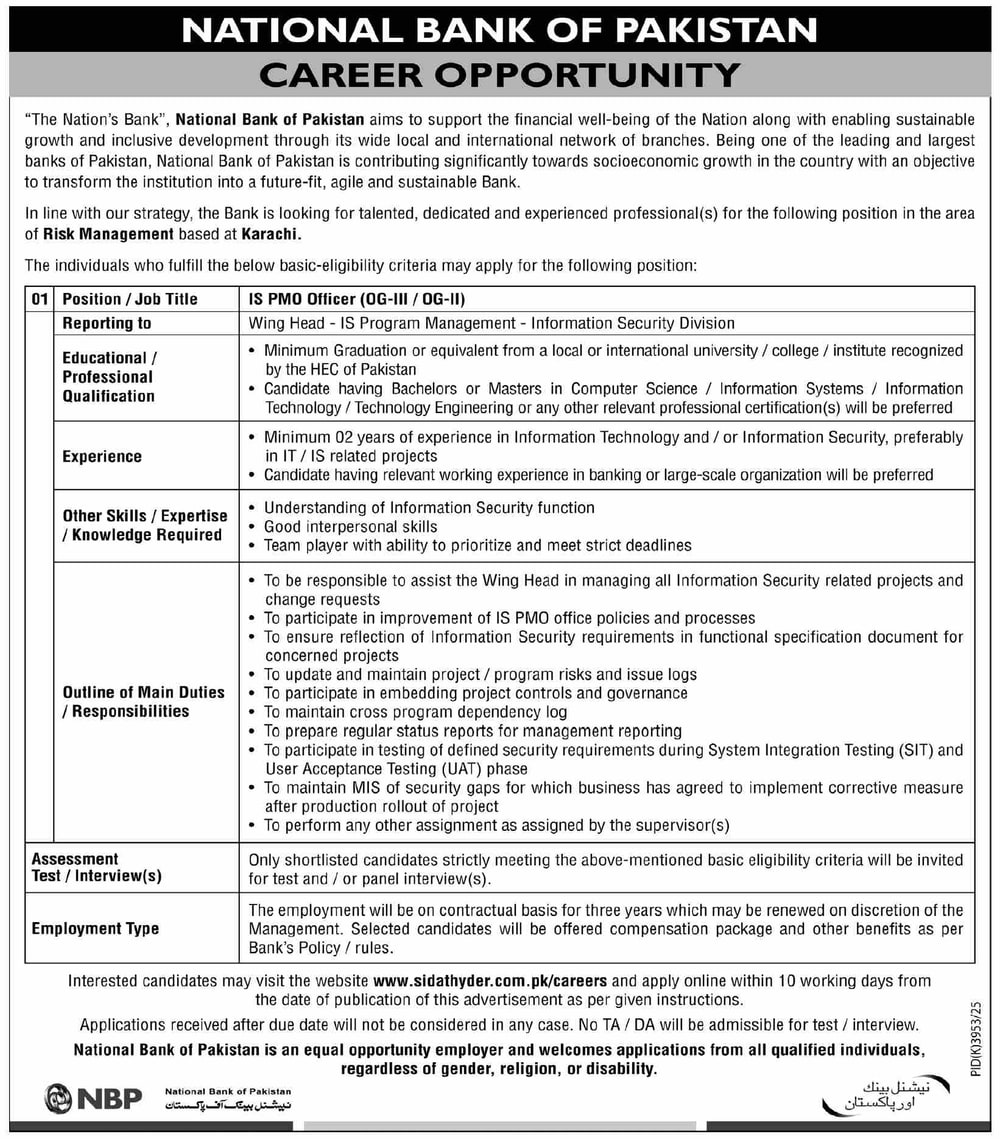 Job Opportunity At National Bank Of Pakistan NBP Advertisement Newspaper Notice Clipping Dawn Page 804 URL Asset