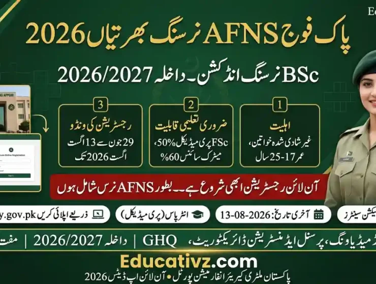 Join Pakistan Army BSc Nursing Through Armed Forces Nursing Services AFNS Entry 2026 2027 Advertisement Notice Educativz