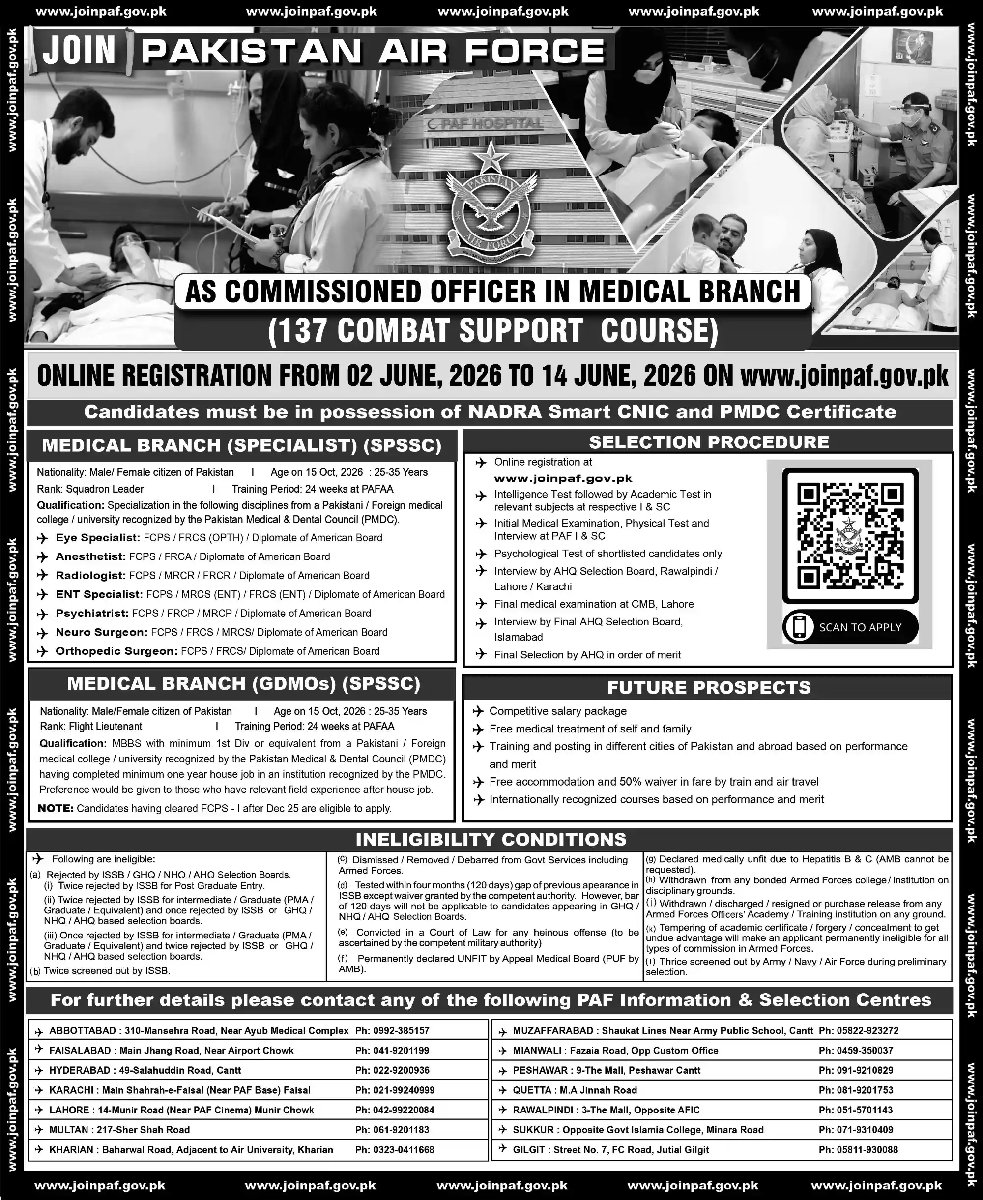 Official Pakistan Air Force PAF Medical Branch 137 Combat Support Course Newspaper Job Advertisement 2026