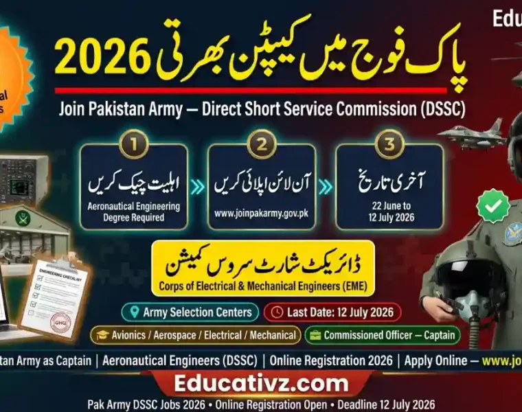Join Pakistan Army As Captain Through Direct Short Service Commission DSSC 2026 Aeronautical Engineers Official Recruitment Banner Educativz