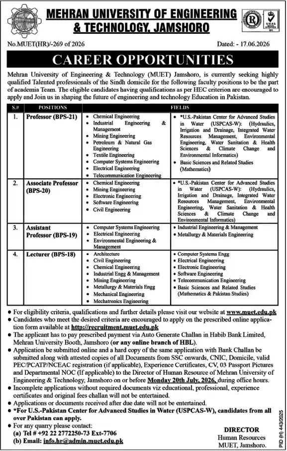 Mehran University Of Engineering Jamshoro Jobs 2026 Newspaper Advertisement Notice Page