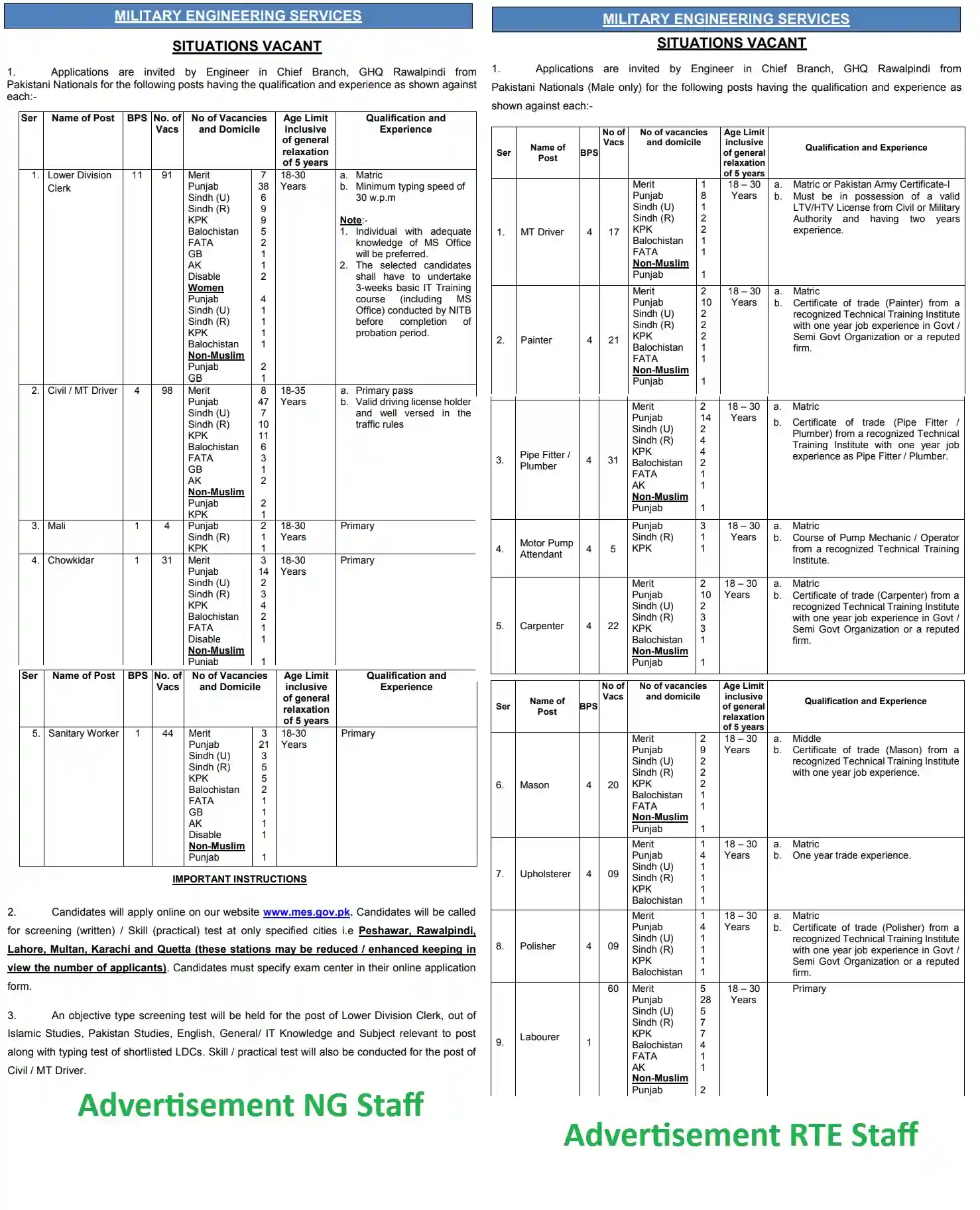 Military Engineering Services MES June 2026 Jobs Official Newspaper Advertisement Scan Educativz