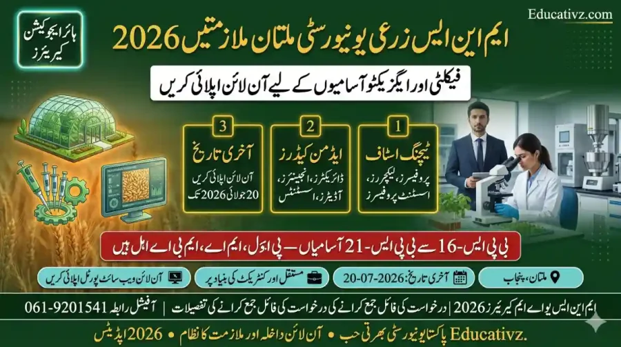 MNS University of Agriculture Multan Teaching Staff Jobs 2026 Official Announcement Banner Educativz