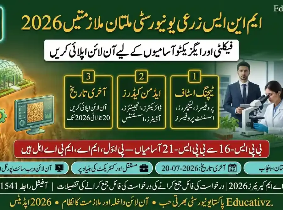 MNS University of Agriculture Multan Teaching Staff Jobs 2026 Official Announcement Banner Educativz