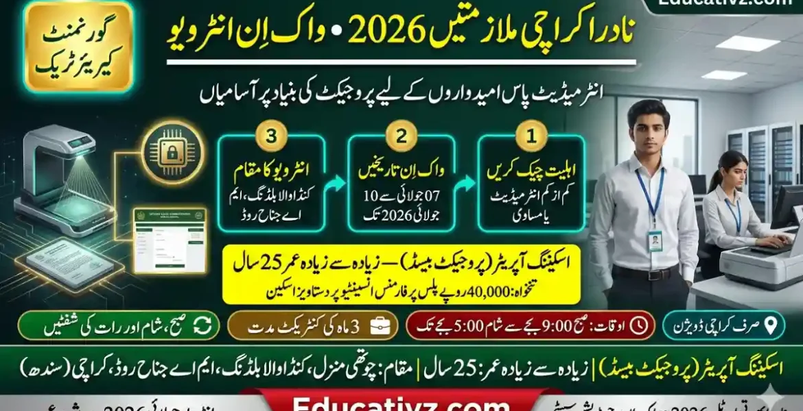 National Database and Registration Authority NADRA Karachi Jobs 2026 Walk-in Interview Banner Educativz