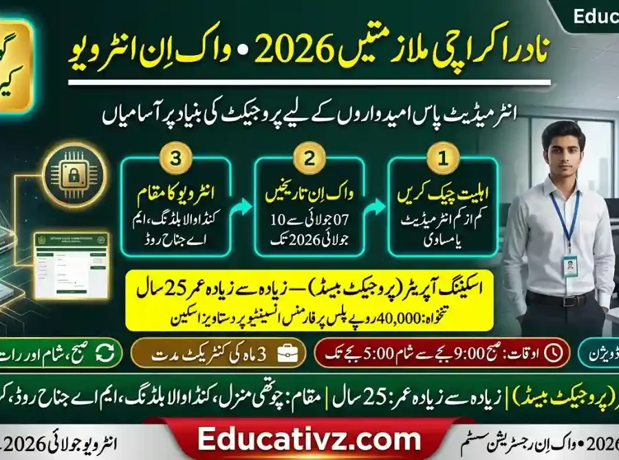 National Database and Registration Authority NADRA Karachi Jobs 2026 Walk-in Interview Banner Educativz