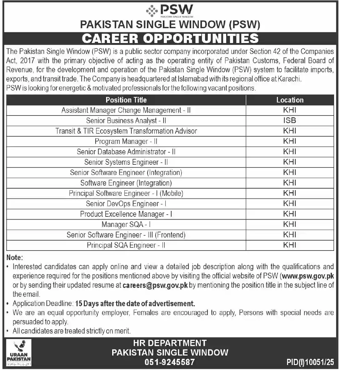 Pakistan Single Window PSW Karachi Jobs 2026 Official Newspaper Advertisement Page
