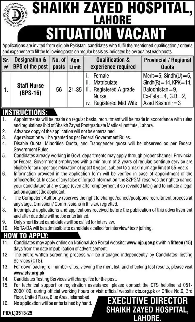 Shaikh Zayed Postgraduate Medical Institute SZMC Jobs June 2026 Official Newspaper Advertisement Page