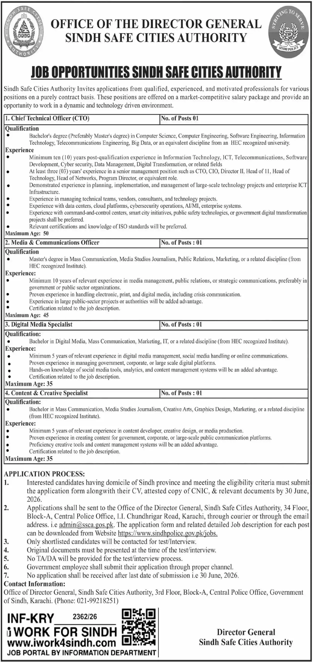 Official Sindh Safe Cities Authority SSCA June 2026 Government Job Advertisement