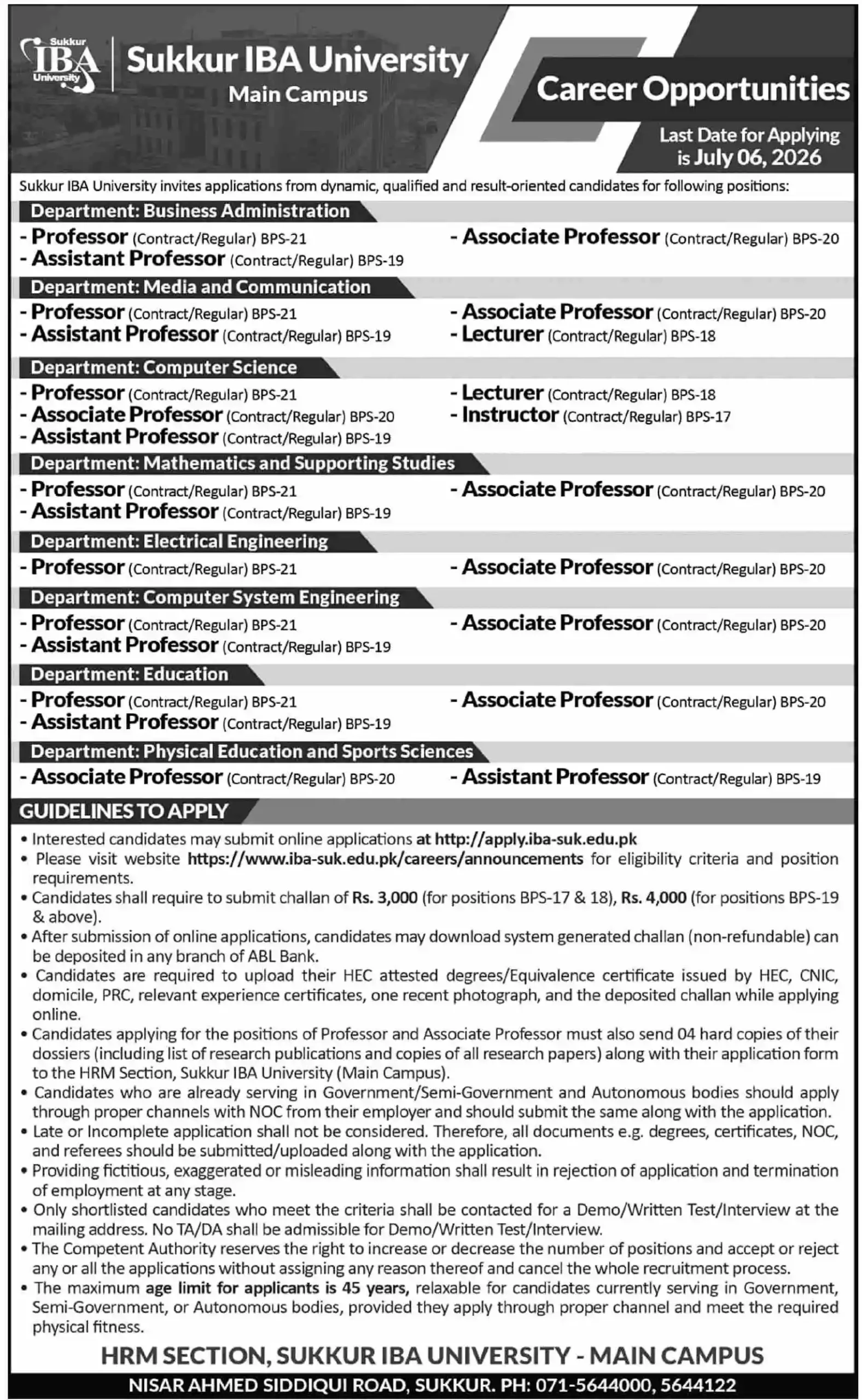 Sukkur IBA University June 2026 Jobs Official Newspaper Advertisement Scan Educativz