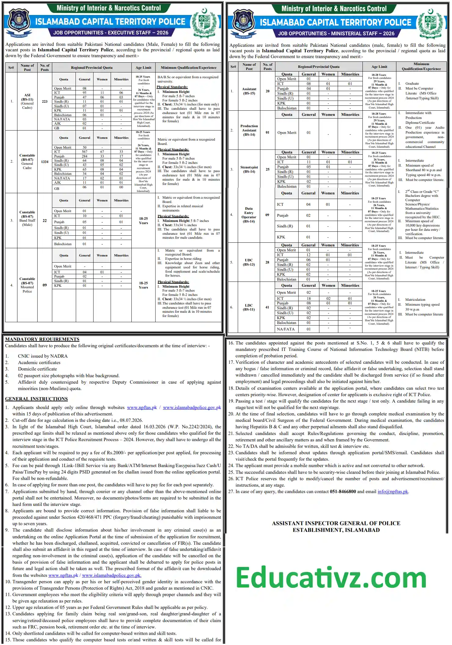 Islamabad Capital Territory ICT Police Official Career Advertisement Notice Newspaper Clipping 2026