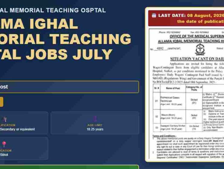 Allama Ighal Memorial Teaching osptal jobs featured banner - July 2026