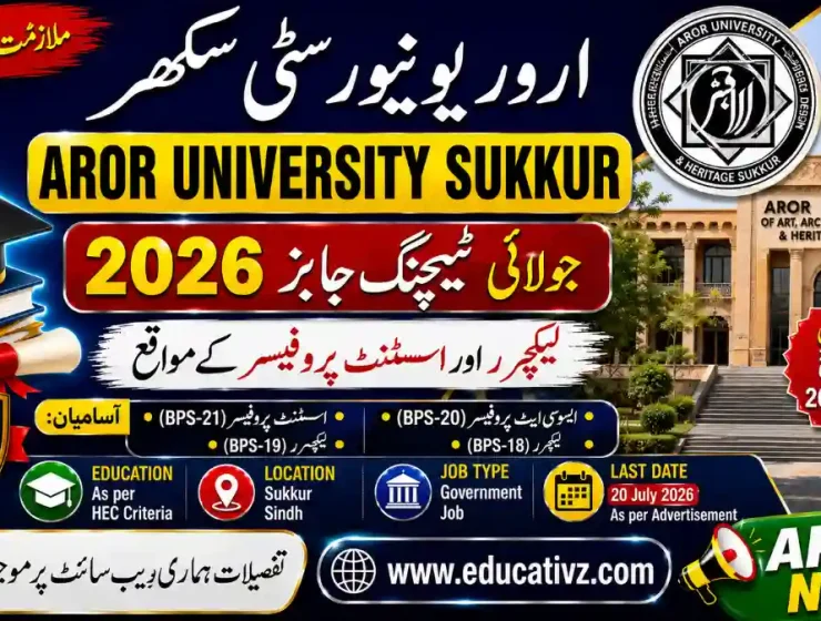 Aror University Sukkur Teaching Jobs July 2026 for Lecturer and Assistant Professor