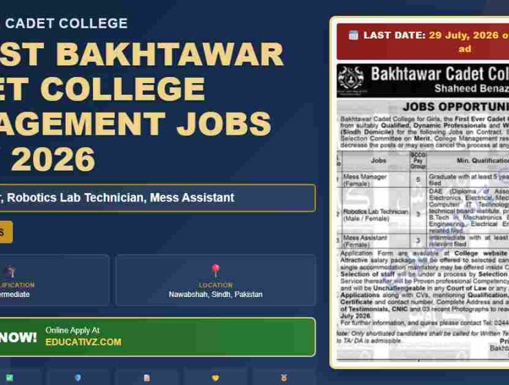 Bakhtawar Cadet College Management Jobs in Nawabshah, July 2026 - Bakhtawar Cadet College