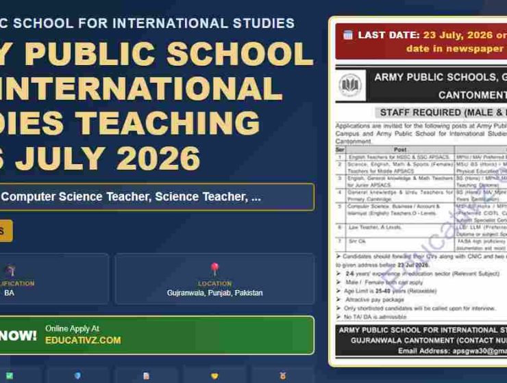 Army Public School for International Studies Teaching Jobs July - Educativz banner