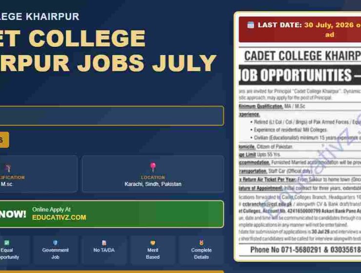 Cadet College Khairpur jobs July 2026 - Principal position featured banner