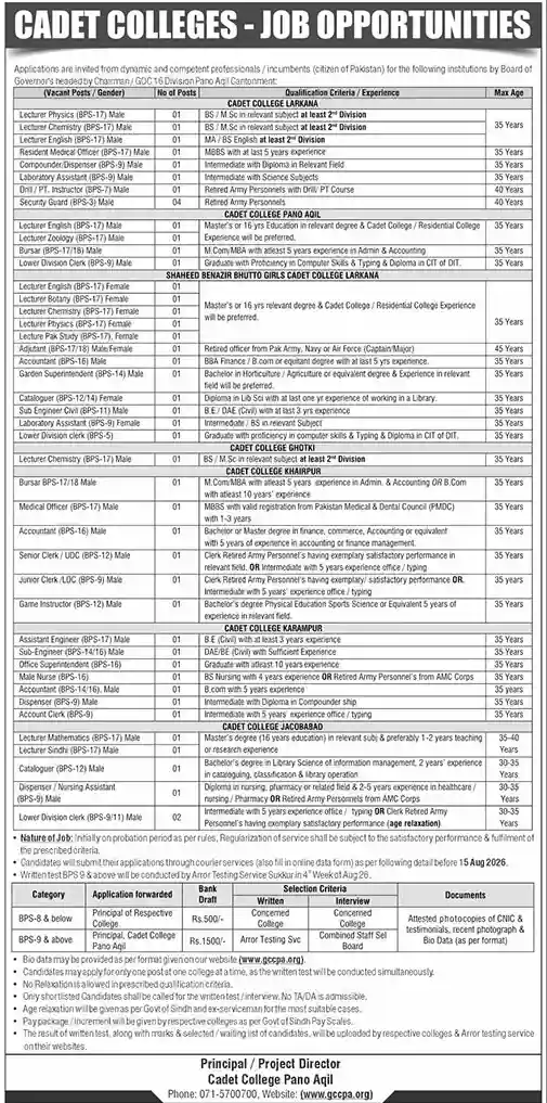 Cadet Colleges Sindh Jobs August 2026 Advertisement — The News Pindi 30 July 2026