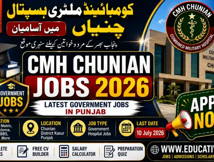 CMH Chunian Jobs 2026 Latest Combined Military Hospital Kasur Government Hospital Jobs