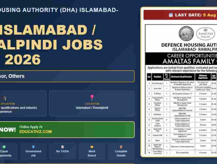 DHA Islamabad/Rawalpindi Chef/Supervisor July 2026 job opportunity - Defence Housing Authority (DHA)