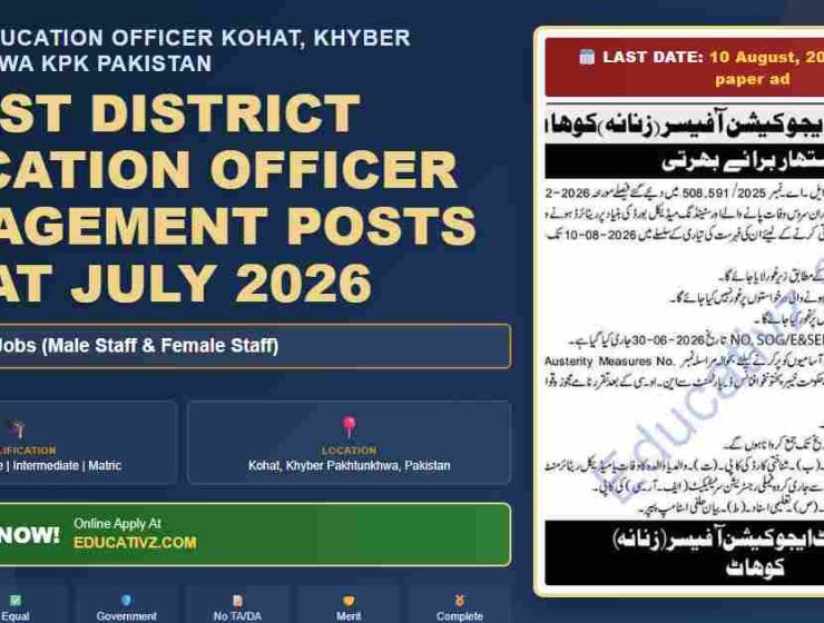 District Education Officer Management Posts Kohat July 2026 - District Education Officer Kohat, KPK Pakistan