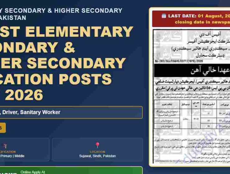 Elementary, Secondary & Higher Education Sujawal Jobs in July 2026 - Pakistan
