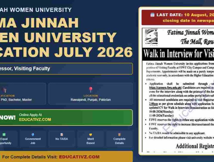 Fatima Jinnah Women University Rawalpindi jobs featured banner July 2026