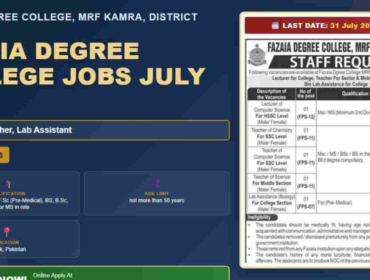 Fazaia Degree College Lecturer Job July 2026 - MRF Kamra, Attock
